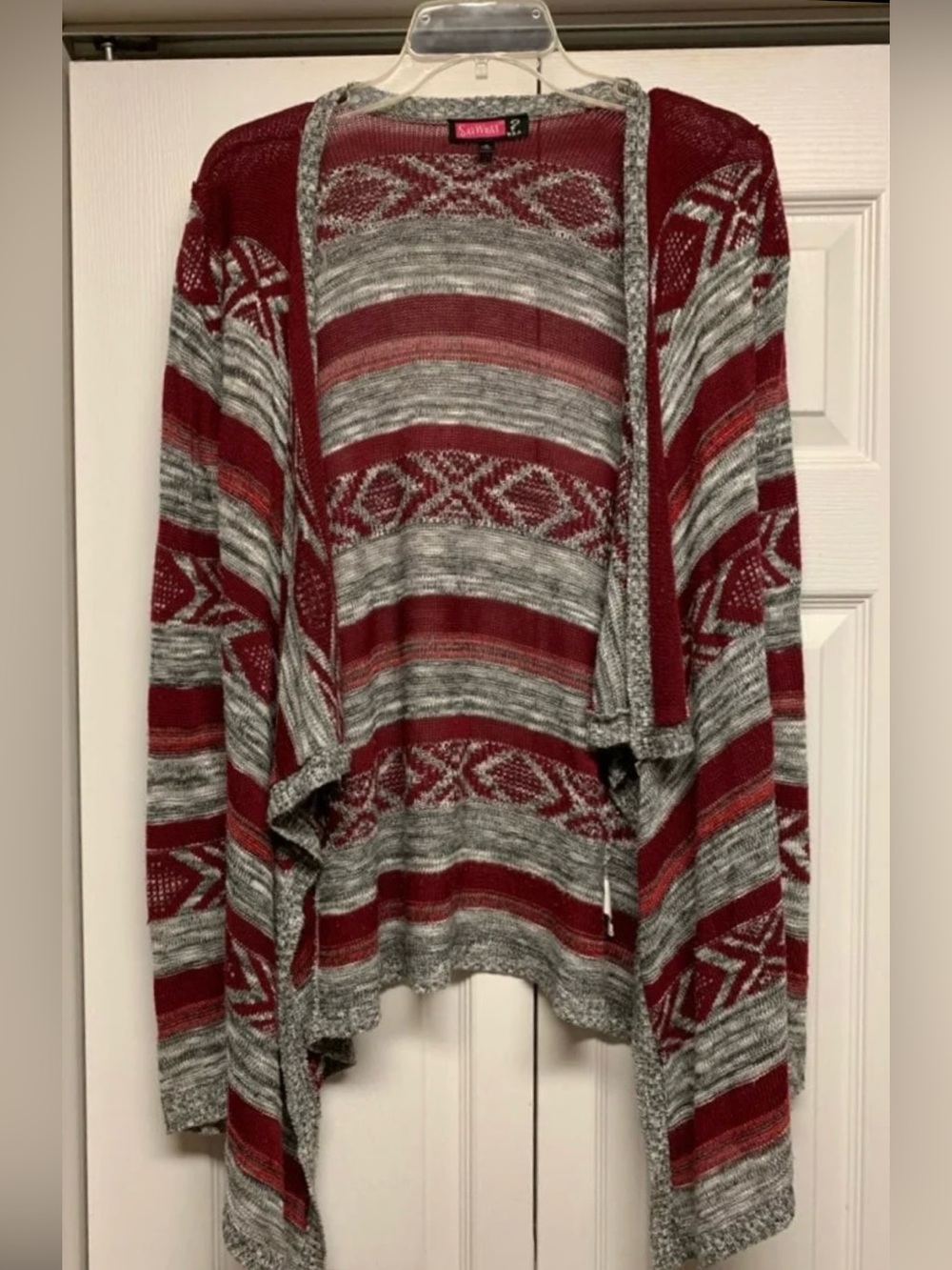 Say What? Red and Gray Striped Open Cardigan size M